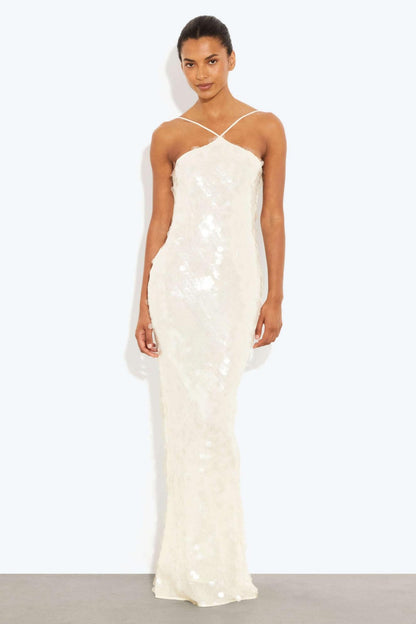 Sequin Halter Neck Sleeveless Maxi Dress