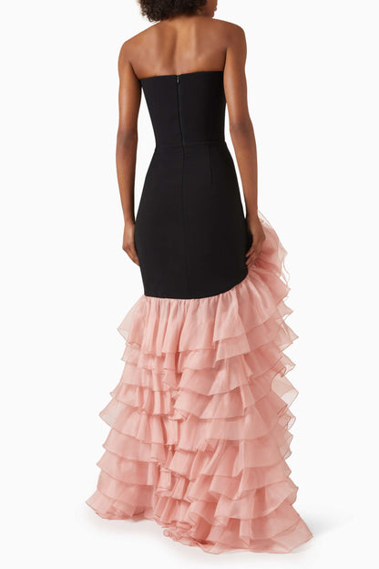 3D Flower Off-Shoulder Frill Maxi Dress