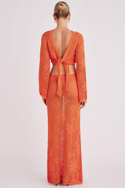 Crochet Tie-Up See-Through & Mid Waist Maxi Skirt Set