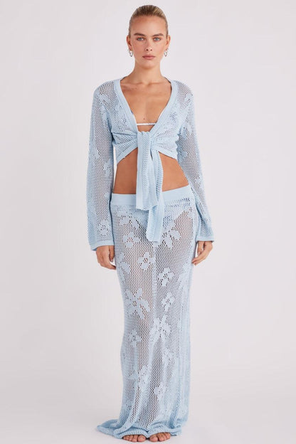 Crochet Tie-Up See-Through & Mid Waist Maxi Skirt Set