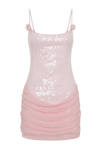 3D Flower Sequin Slip Mini Dress