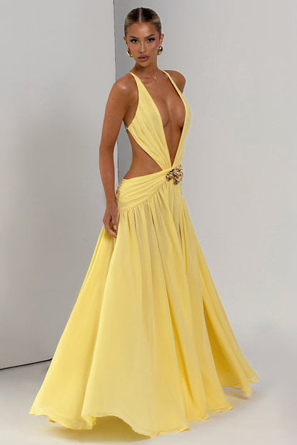 Mesh Cut-Out Tie-Up Maxi Dress