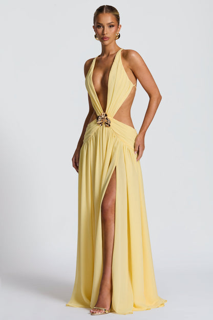 Mesh Cut-Out Tie-Up Maxi Dress