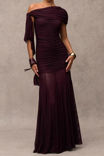 Mesh Gathering See-Through Maxi Dress