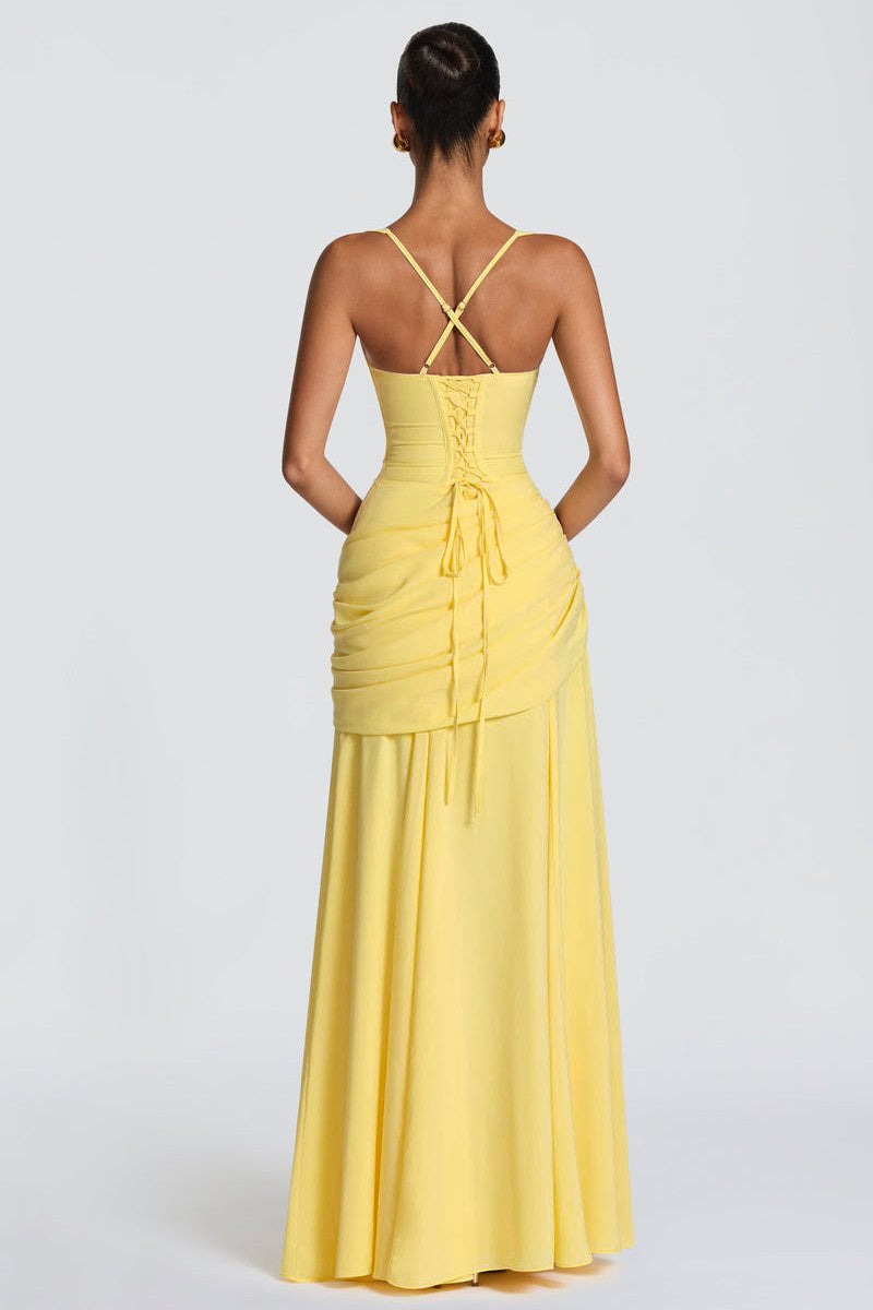 Chiffon Ruched Slip Maxi Dress