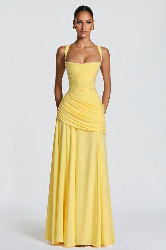 Chiffon Ruched Slip Maxi Dress