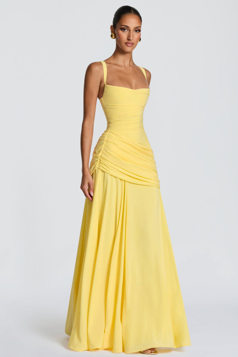 Chiffon Ruched Slip Maxi Dress