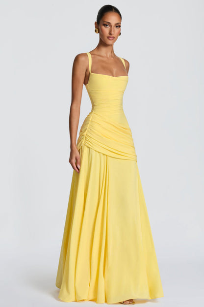 Chiffon Ruched Slip Maxi Dress
