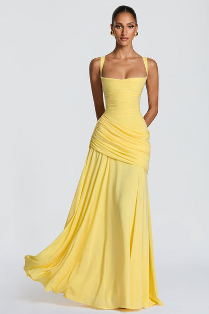 Chiffon Ruched Slip Maxi Dress