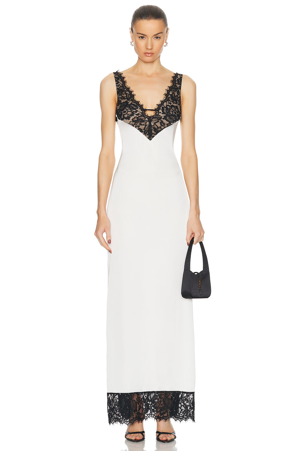 Contrast Color Bandage Splicing Lace Maxi Dress