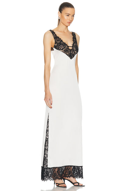 Contrast Color Bandage Splicing Lace Maxi Dress