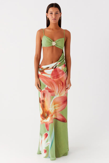 Jersey Floral Metal Decorations Maxi Dress