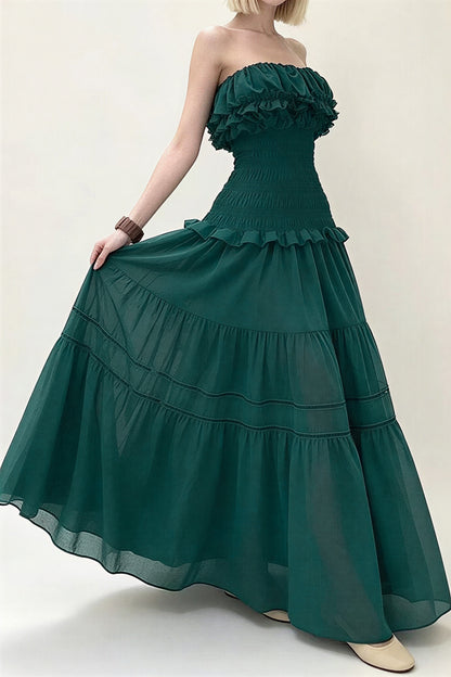 Chiffon Smocking Ruffle Maxi Dress