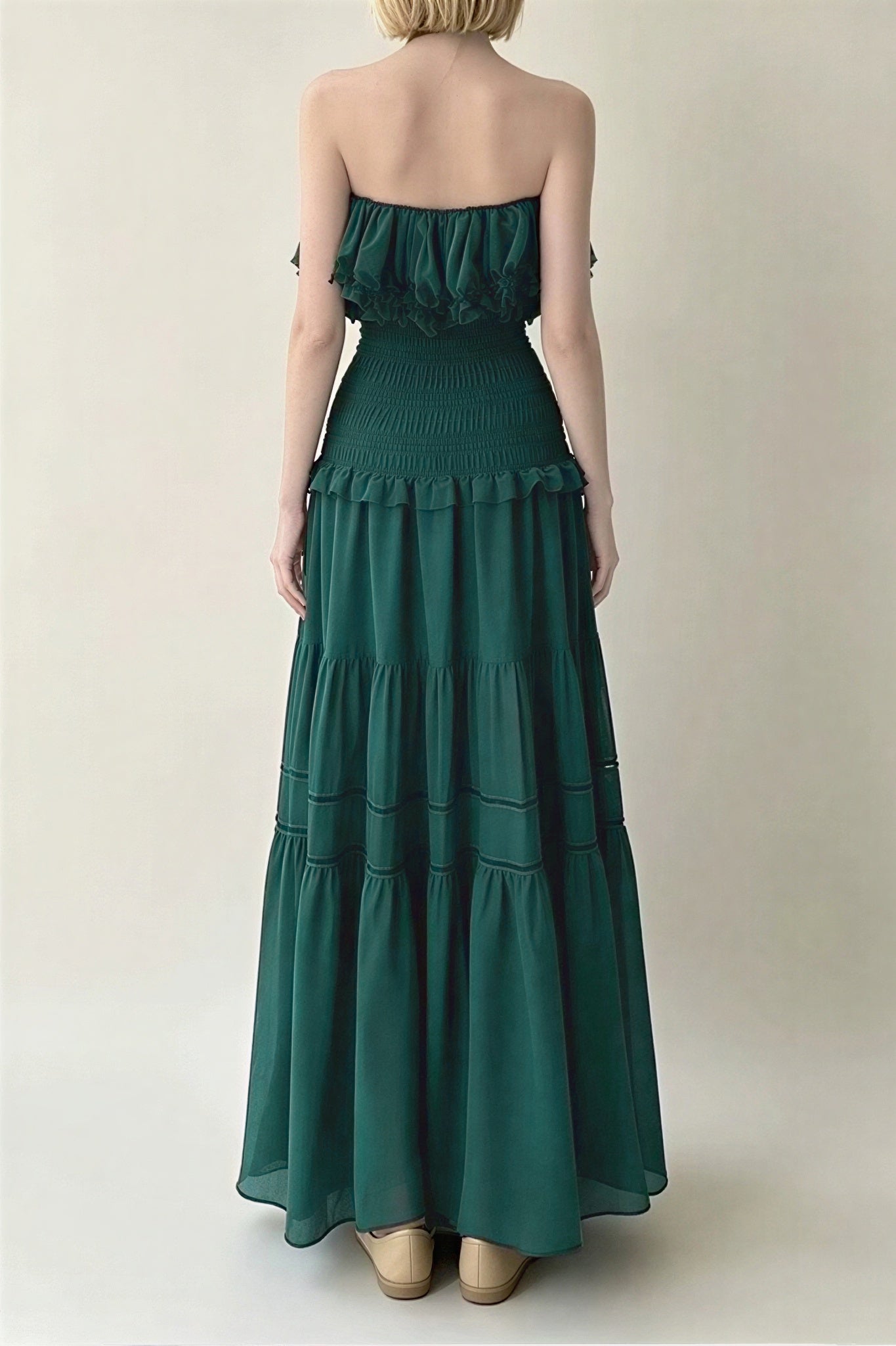 Chiffon Smocking Ruffle Maxi Dress