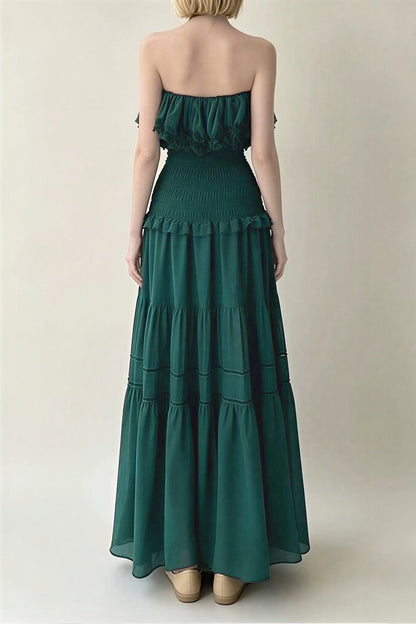 Chiffon Smocking Ruffle Maxi Dress