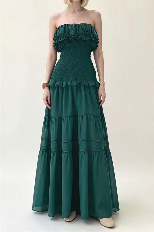 Chiffon Smocking Ruffle Maxi Dress