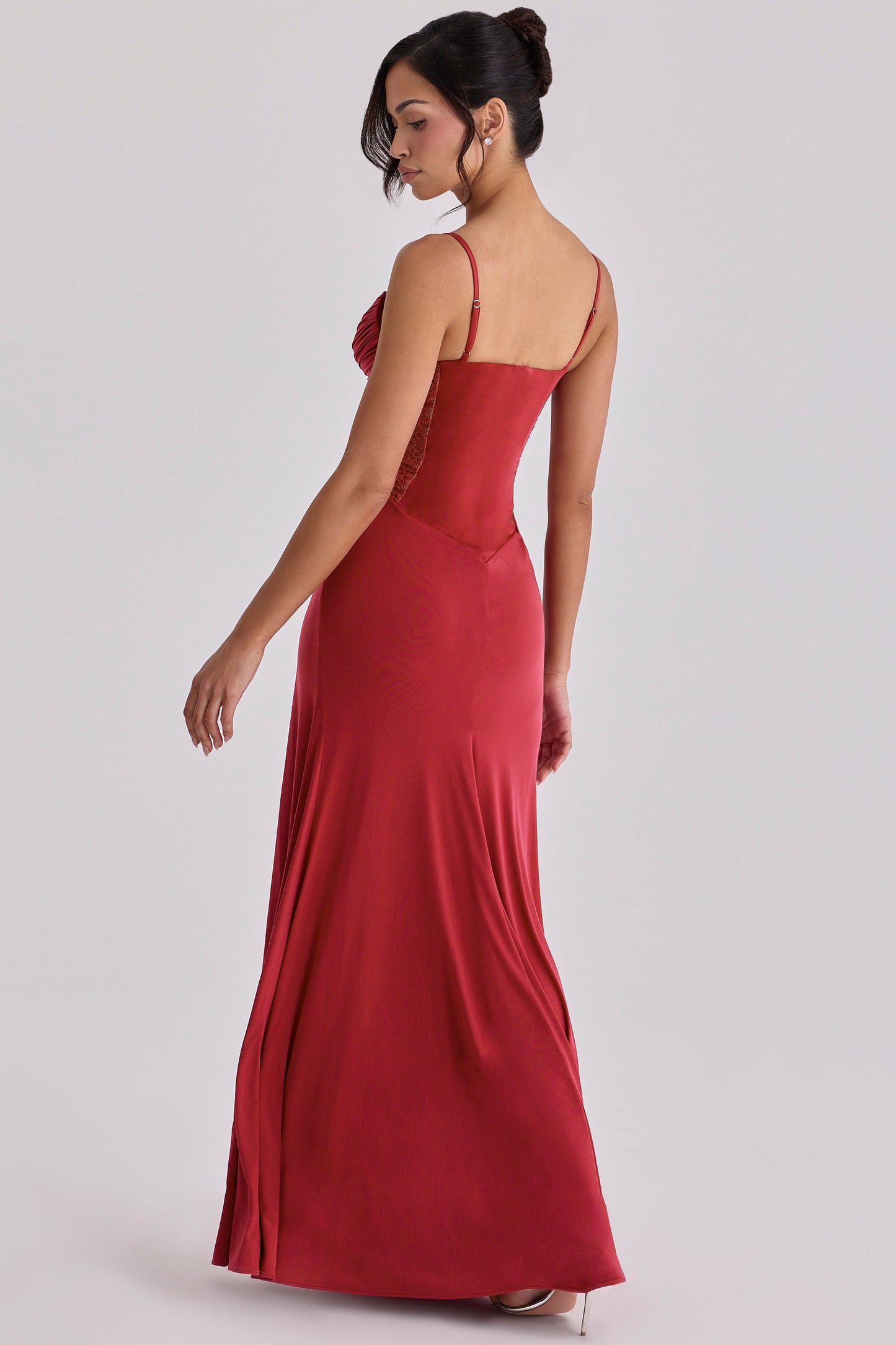 Jersey Splicing Lace See-Through Slit Maxi Dress