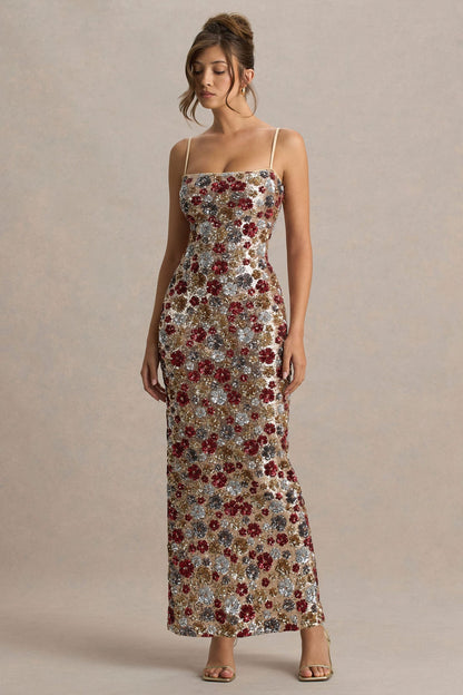 Sequin Floral Slip Midi Dress