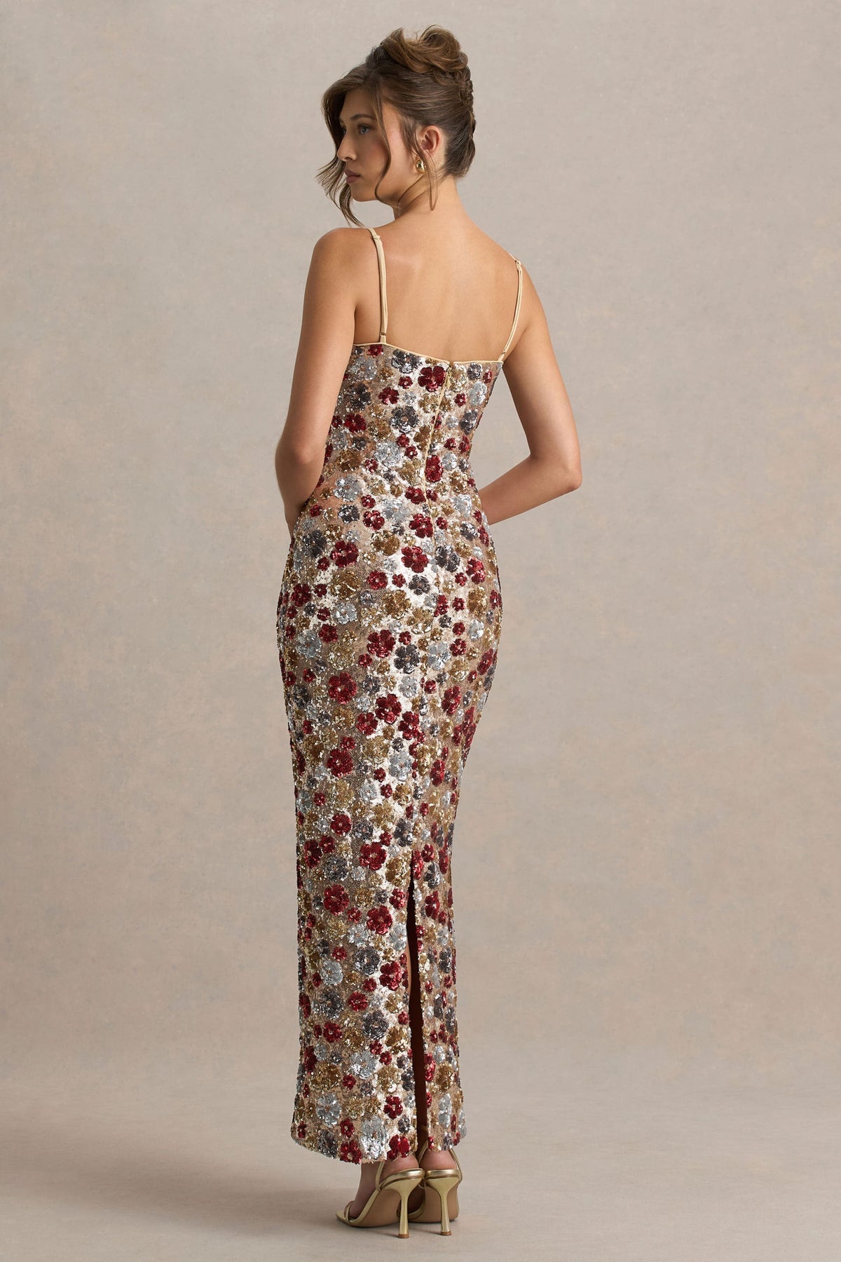 Sequin Floral Slip Midi Dress