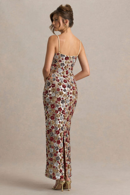 Sequin Floral Slip Midi Dress