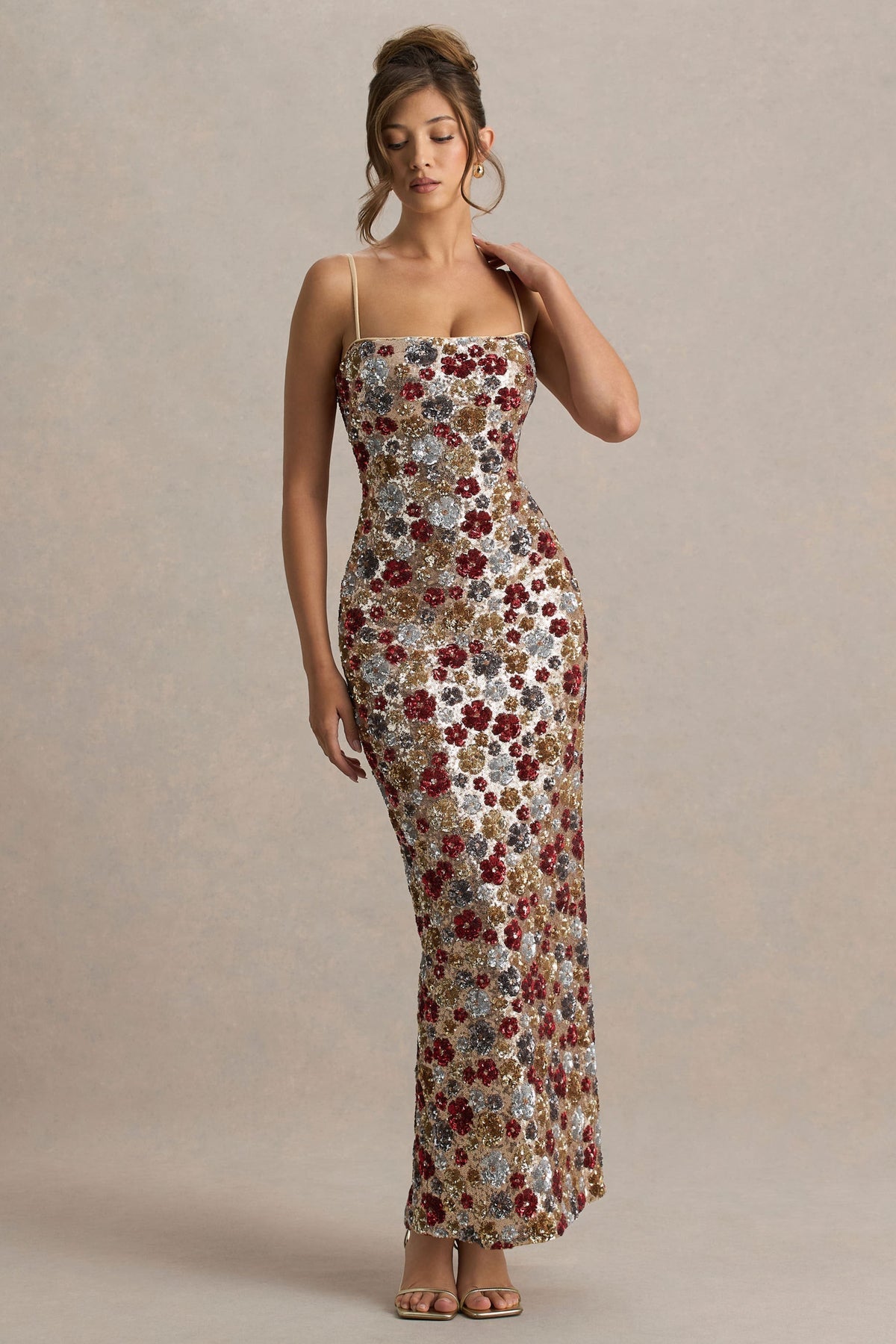 Sequin Floral Slip Midi Dress