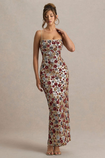 Sequin Floral Slip Midi Dress