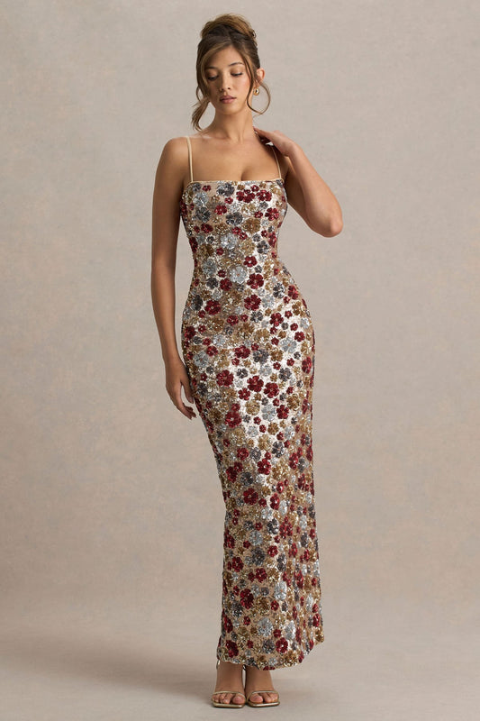 Sequin Floral Slip Midi Dress