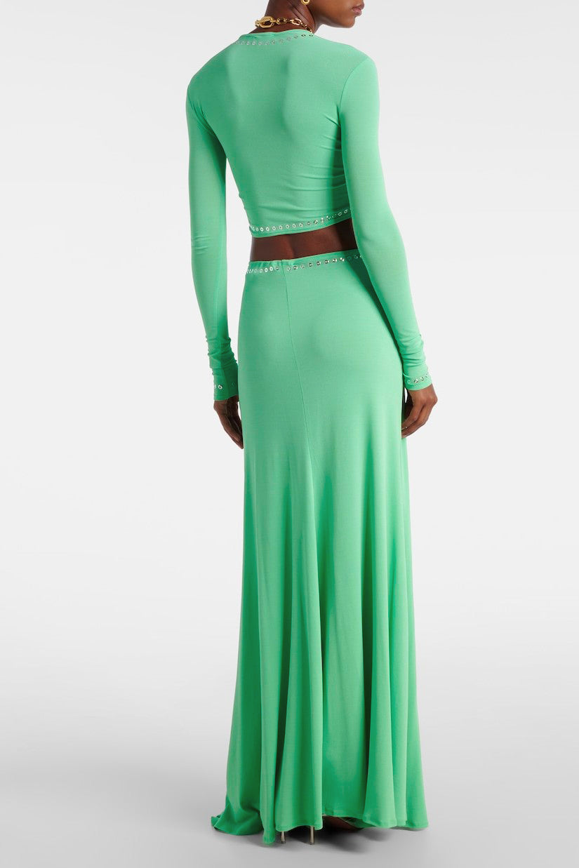 Jersey Metal Decorations Cut-Out Top & Low Waist Maxi Skirt Set