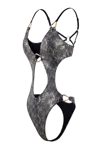 Silver Foil Halter Neck One Piece Swimsuit
