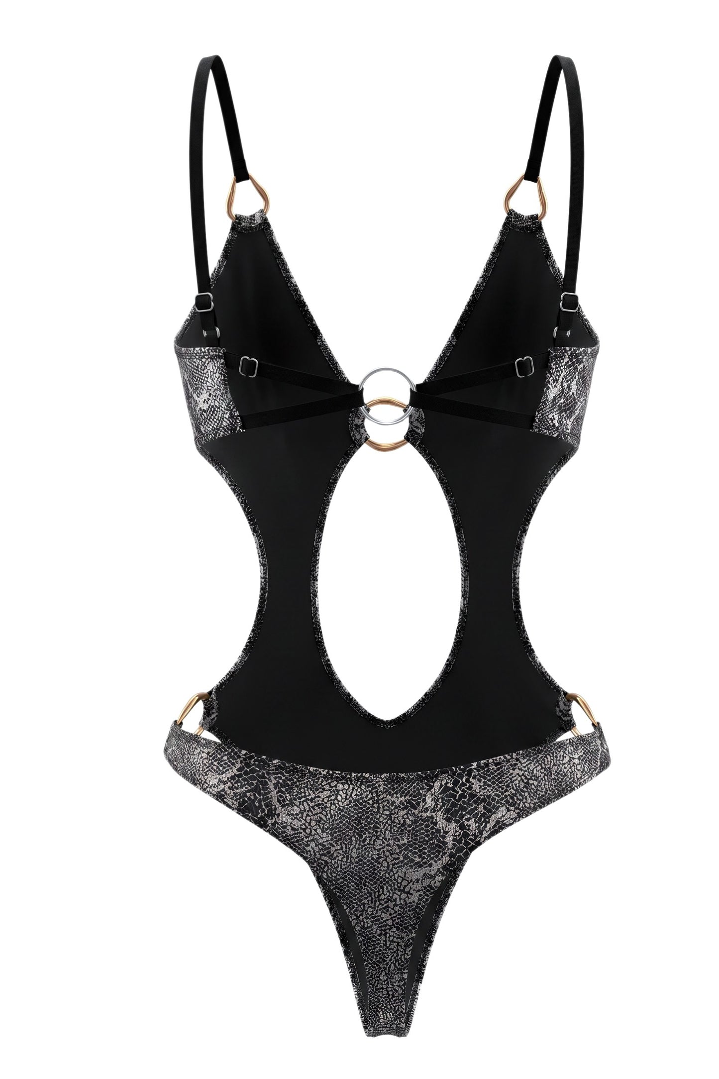 Silver Foil Halter Neck One Piece Swimsuit