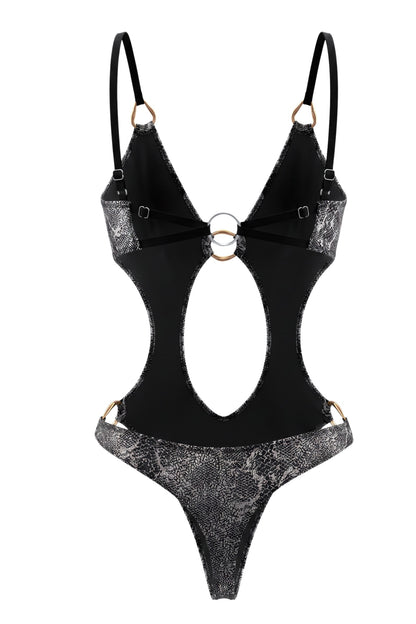 Silver Foil Halter Neck One Piece Swimsuit