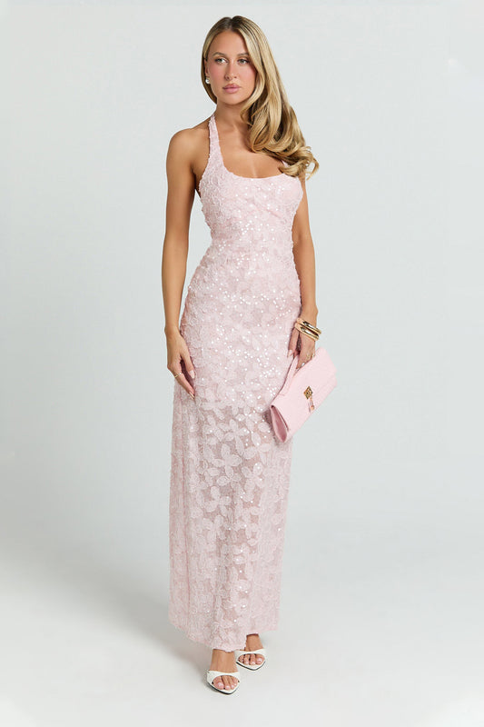 Sequin Halter Neck Backless Midi Dress
