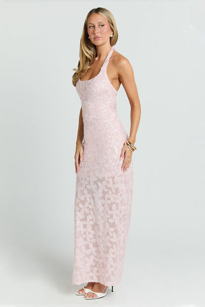 Sequin Halter Neck Backless Midi Dress