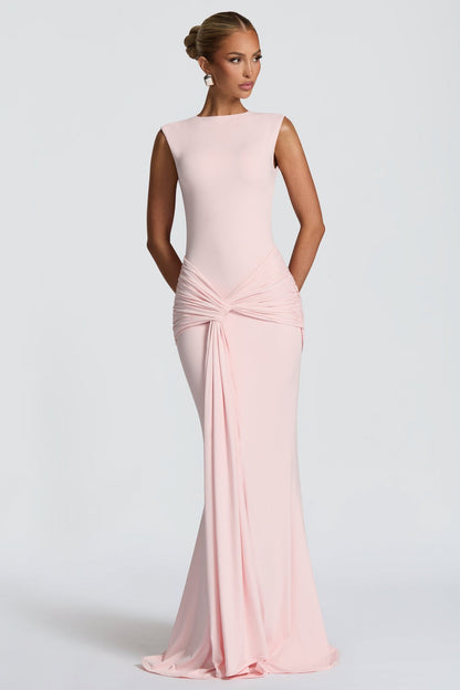 Solid Ruched Backless Maxi Dress