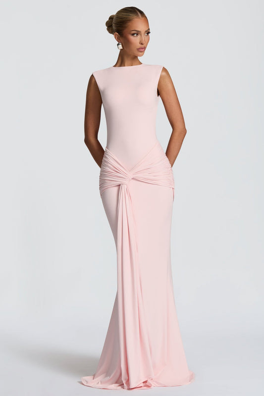 Solid Ruched Backless Maxi Dress