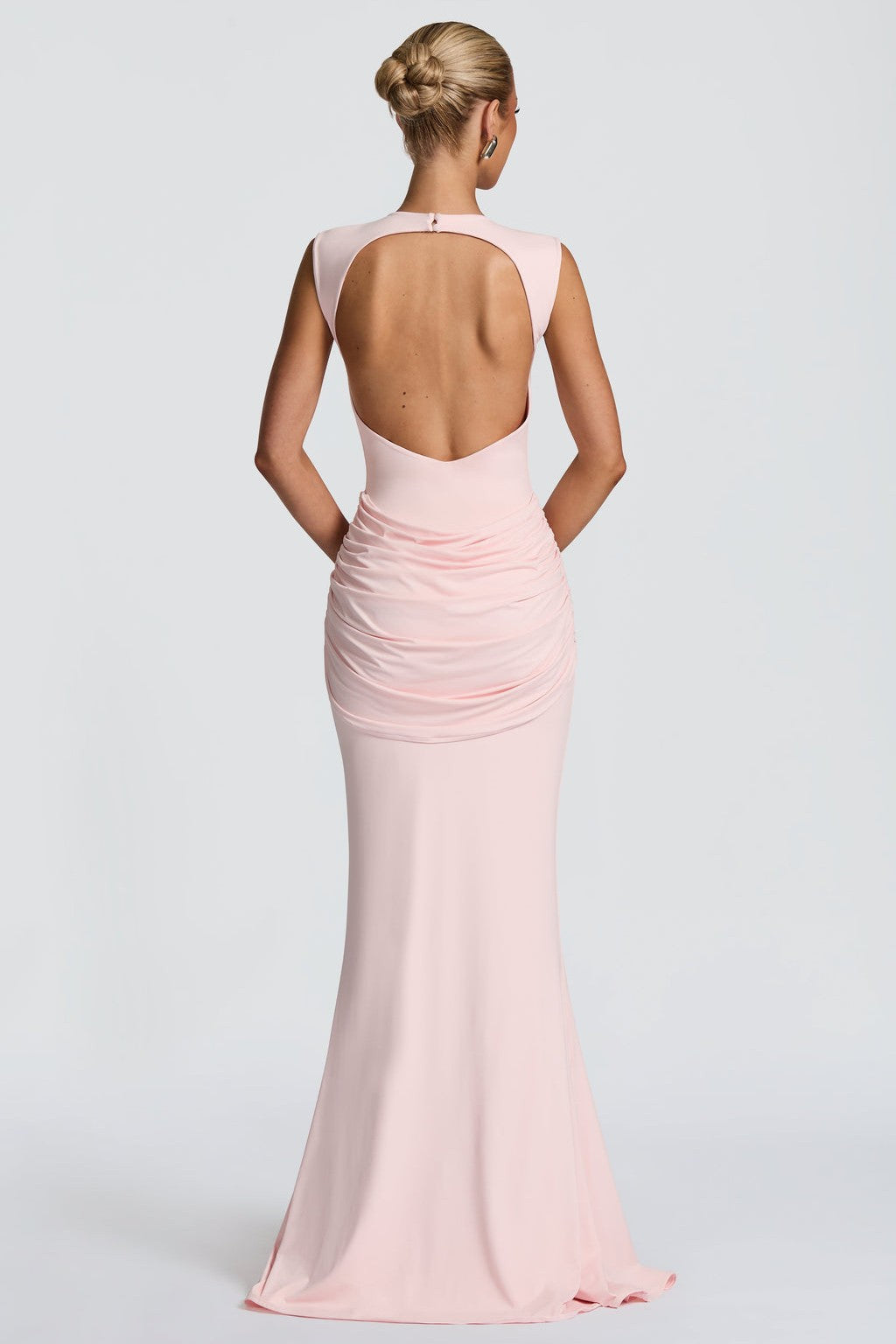 Solid Ruched Backless Maxi Dress