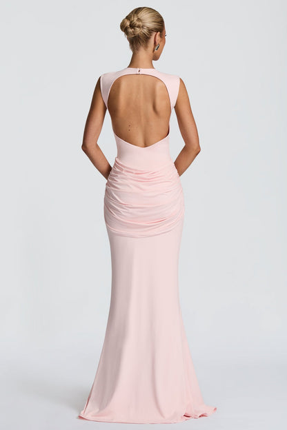 Solid Ruched Backless Maxi Dress