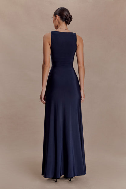 Jersey V-Neck Gathering Maxi Dress