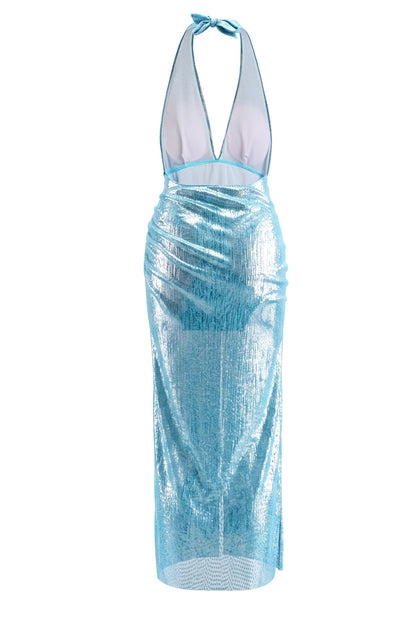 Metallic Fabric Halter Neck Two Piece Swimsuit