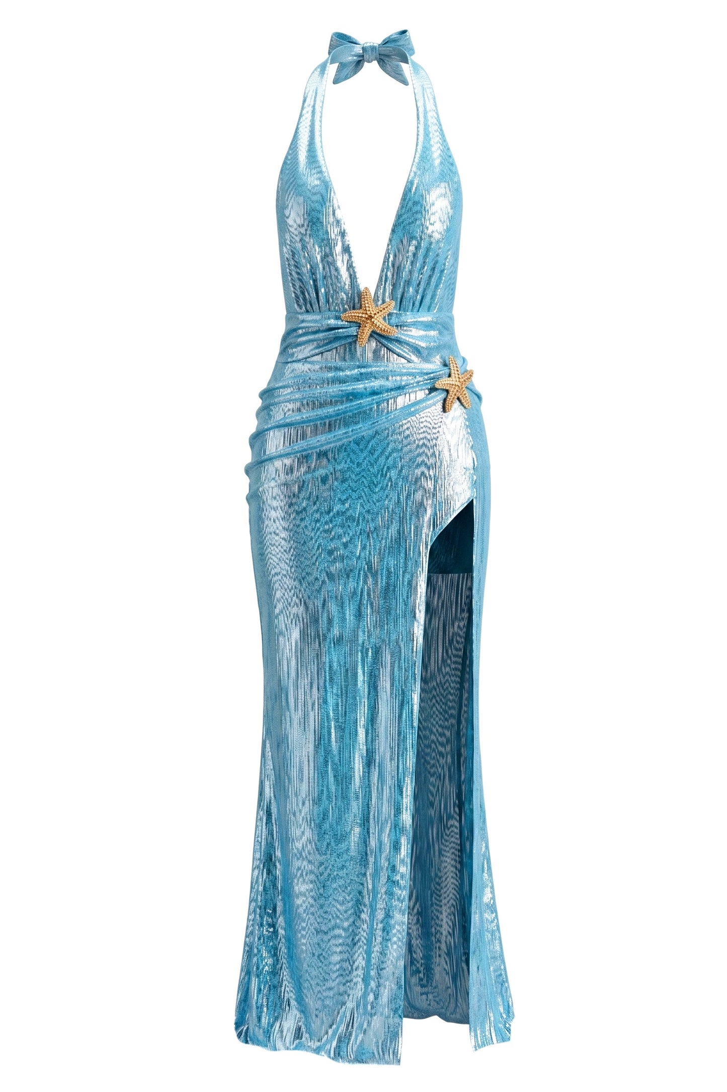Metallic Fabric Halter Neck Two Piece Swimsuit