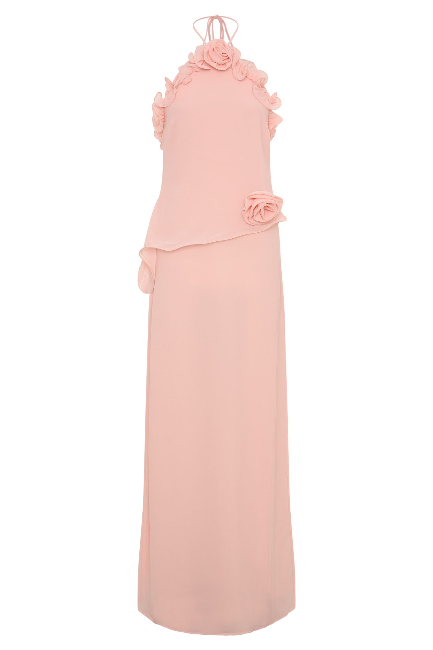 Halter Ruffle 3D Floral Maxi Dress
