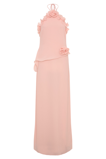 Halter Ruffle 3D Floral Maxi Dress