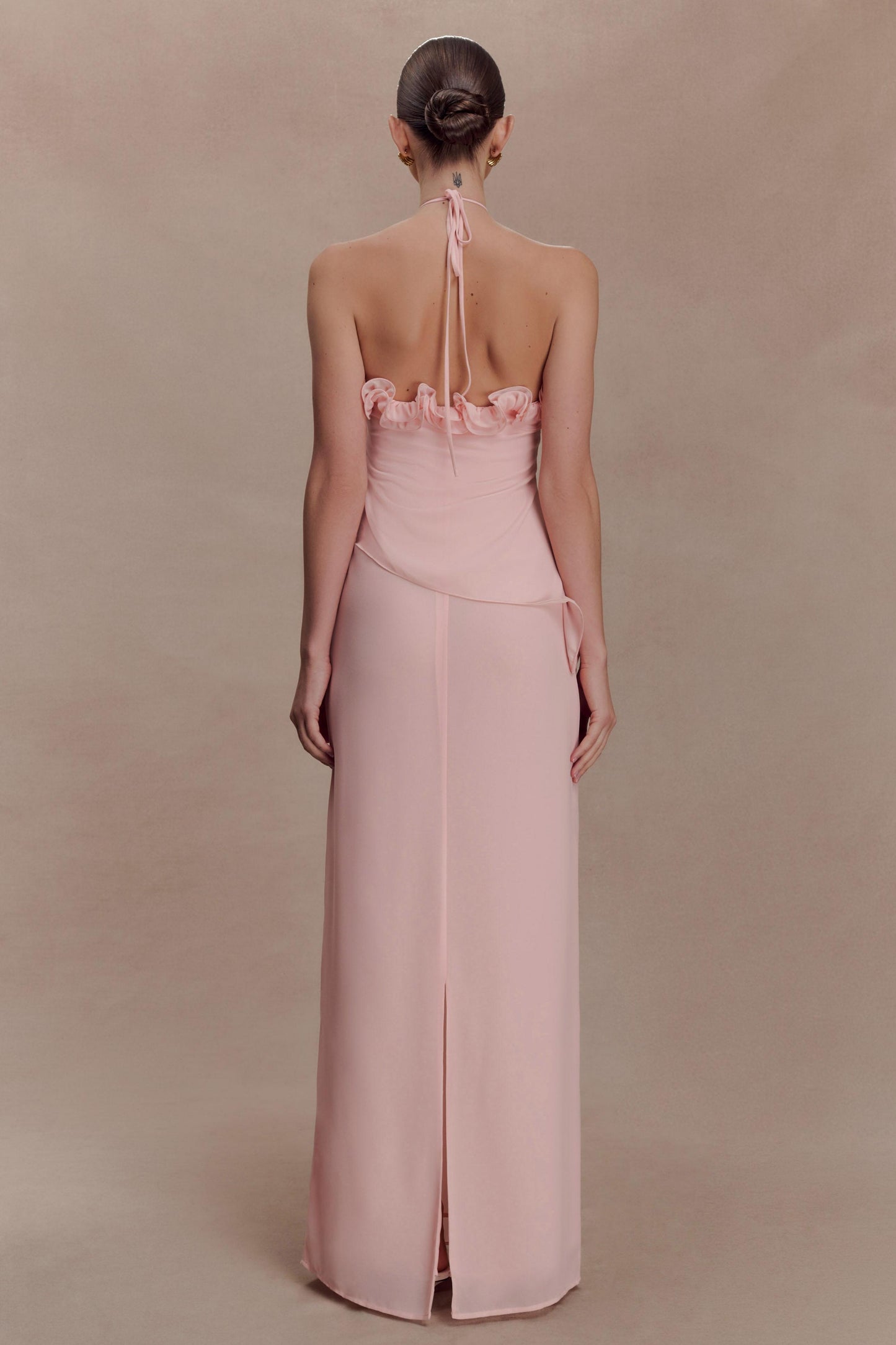Halter Ruffle 3D Floral Maxi Dress
