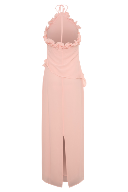 Halter Ruffle 3D Floral Maxi Dress