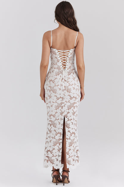 Lace Tie-Up Slip Maxi Dress
