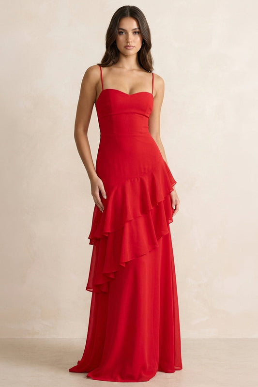 Jersey Ruffle Tie-Up Maxi Dress