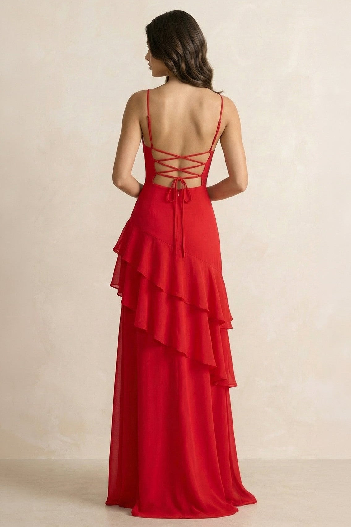 Jersey Ruffle Tie-Up Maxi Dress