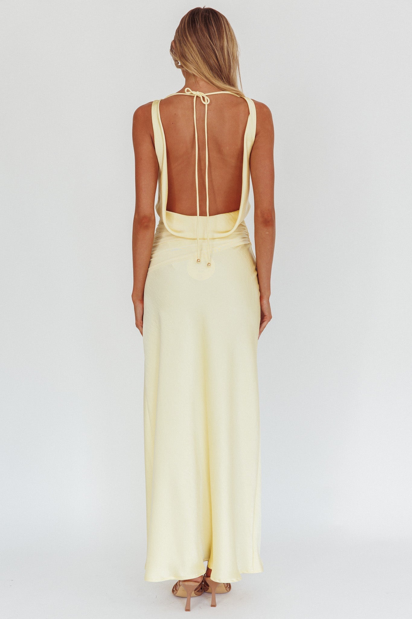 Satin Splicing Mesh Backeless Maxi Dress