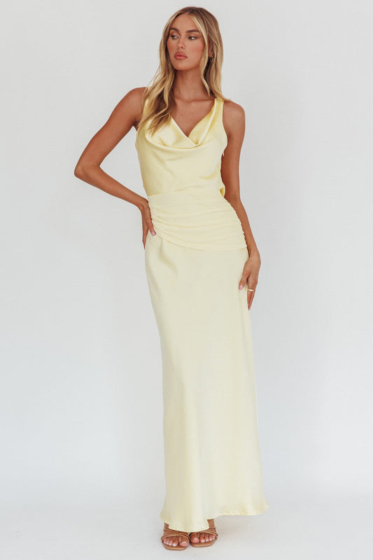 Satin Splicing Mesh Backeless Maxi Dress
