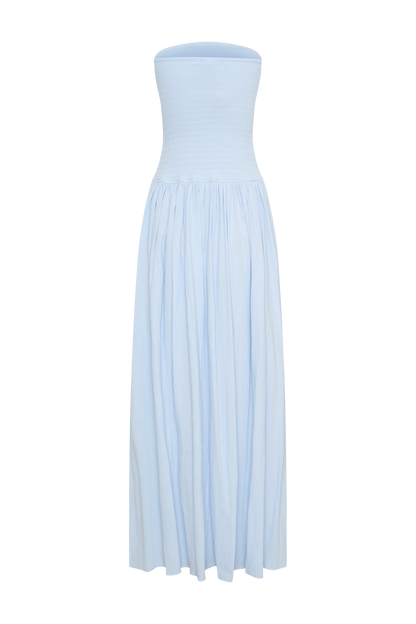 Solid Smocking Strapless Maxi Dress